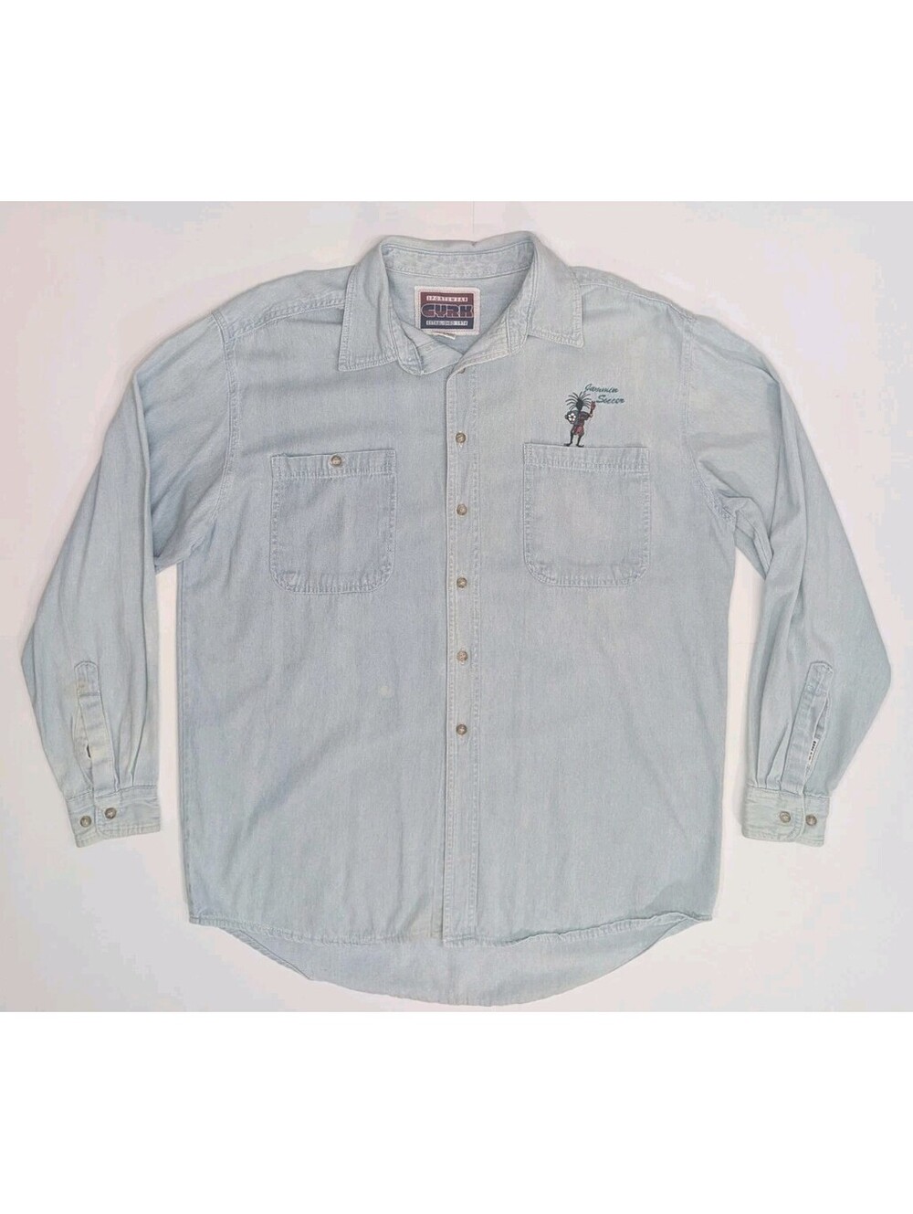 Insane Vintage 80s Cryk Chambray Shirt Mens L Long Sleeve Rasta Jammin Soccer - Picture 3 of 16